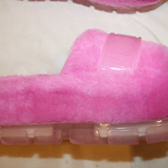 NIB UGG FLUFFITA WEDGE SLIP ON SHEARLING SLIP ON SLIPPER SANDALS PINK - Picture 6 of 8